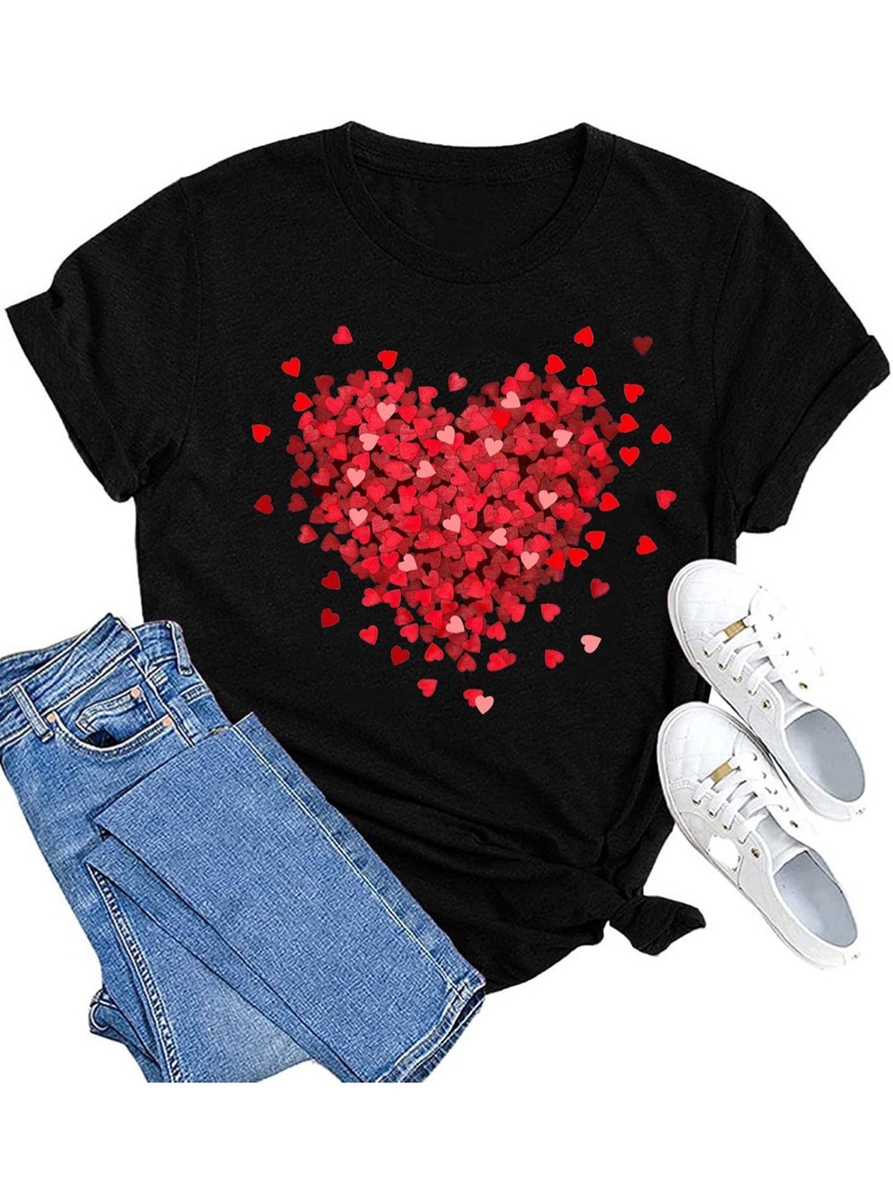 #325- woman’s Heart Sequin T-Shirt - Red Heart Design - Picture 3 of 6